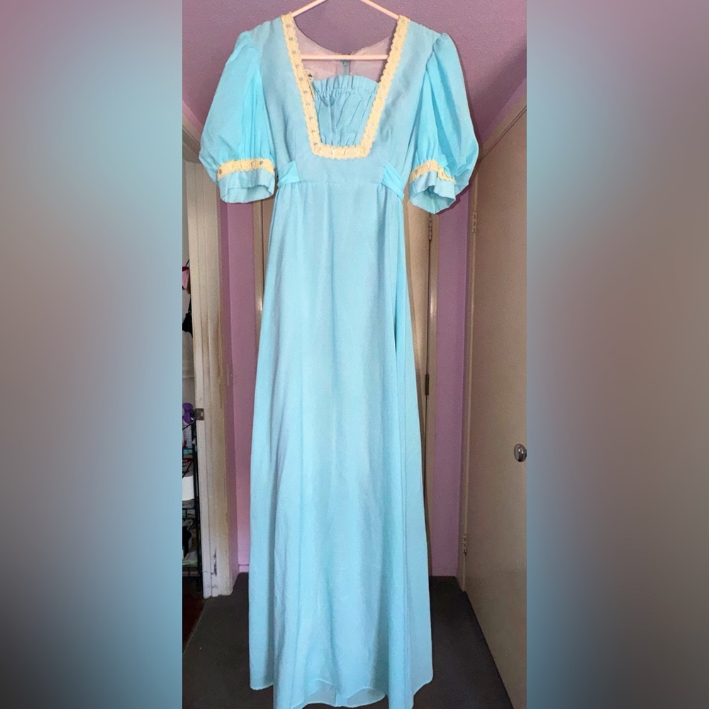 1960s Vintage chiffon Cinderella blue gown